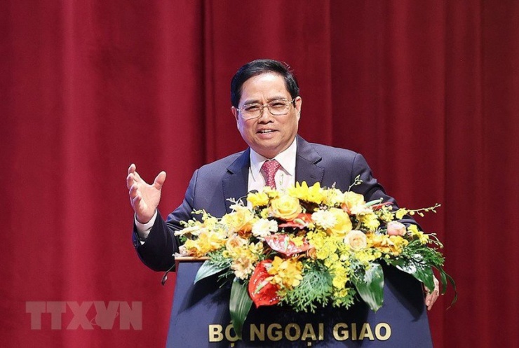 Thủ tướng Phạm Minh Chính phát biểu chỉ đạo tại Hội nghị Ngoại giao lần thứ 31. Ảnh: TTXVN.