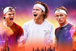 Thể thao - Độc lạ giải tennis kiểu boxing: Rublev thăng hoa, Holger Rune bị "hạ đo ván"