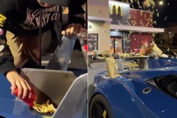 Người đàn ông “gây sốc” khi bỏ khoai tây chiên vào ống xả Lamborghini
