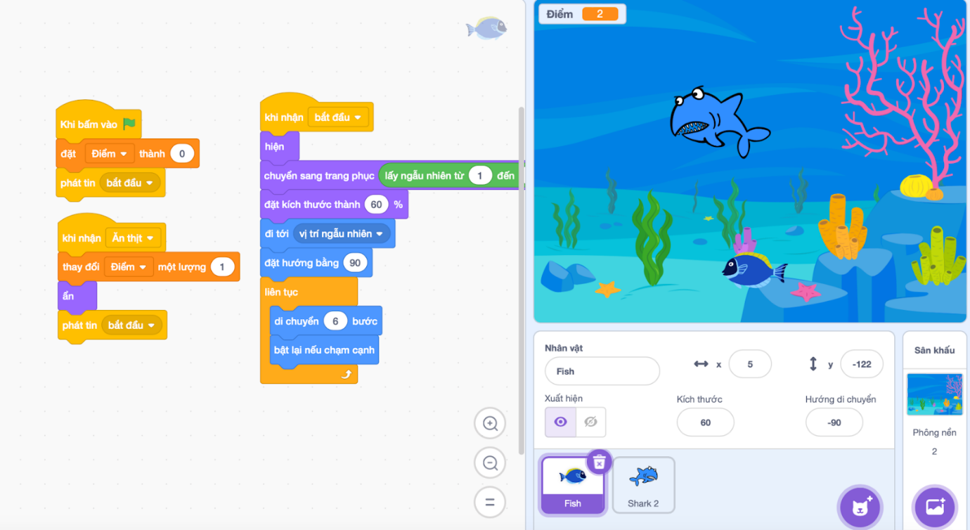 Sản phẩm lập trình Cá lớn nuốt cá bé của học viên Nguyễn Ngọc Minh