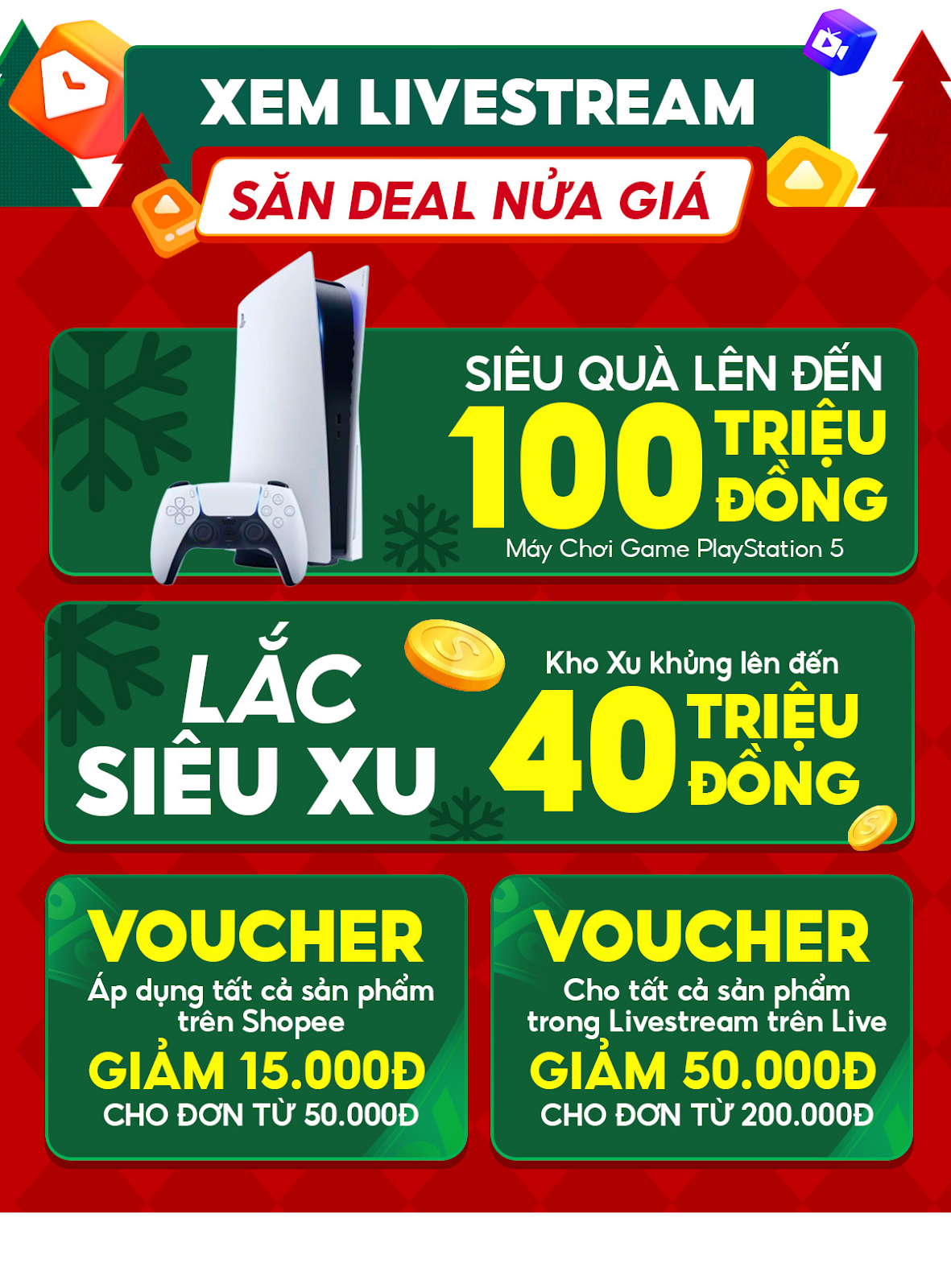 “Cơn mưa” ưu đãi bao gồm siêu quà lên đến 100 triệu đồng, kho 40 triệu Shopee xu đang chờ đón bạn tại tập đặc biệt số Giáng Sinh của chương trình Chuyện Vui Sốp Pi.