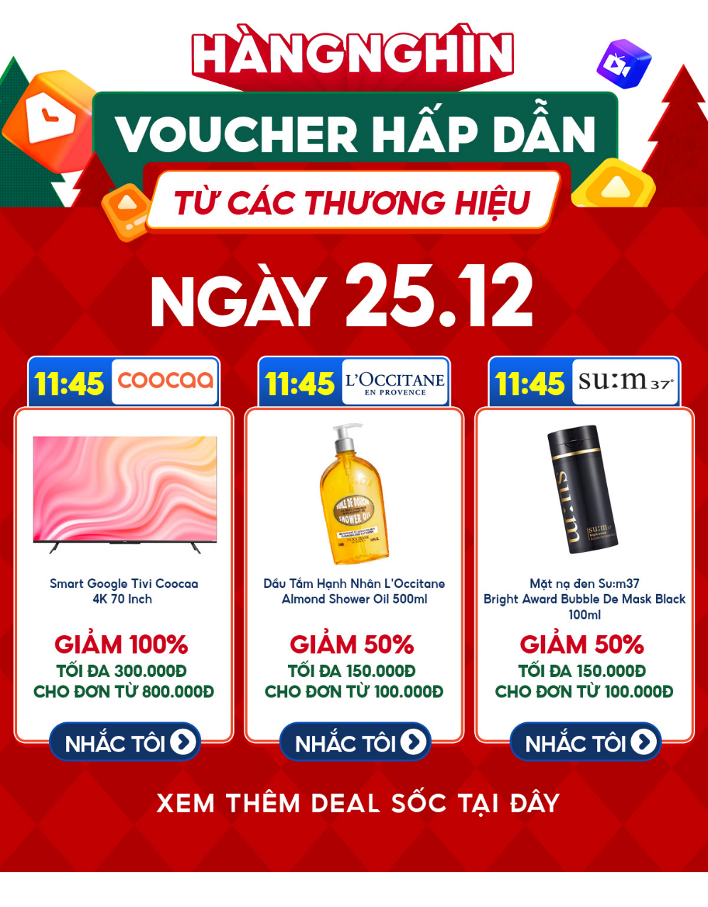 Hàng nghìn voucher khủng sẽ “hạ cánh” vào trưa ngày 25.12, bạn đã sẵn sàng chưa? Đặt lịch ngay để không bỏ lỡ.