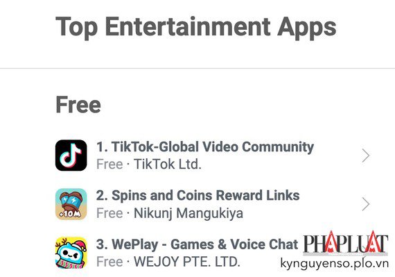 TikTok là ứng dụng giải trí được tải xuống nhiều nhất trên App Store (Việt Nam). Ảnh: TIỂU MINH