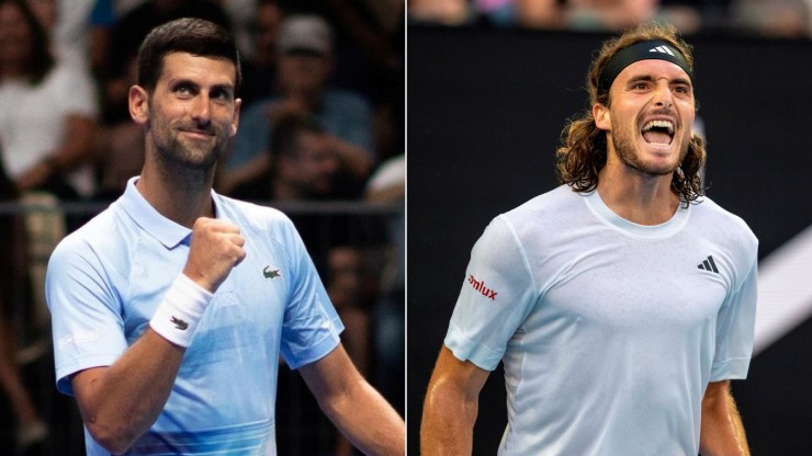 Tsitsipas (bên phải) cũng muốn cản bước Djokovic (trái) để giành 1 Grand Slam trong năm 2024