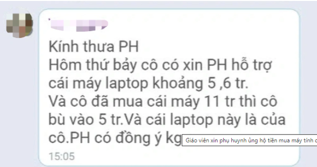 Cô giáo xin phụ huynh hỗ trợ tiền mua máy tính: 'Vi phạm cả đạo lý và pháp lý' - 1