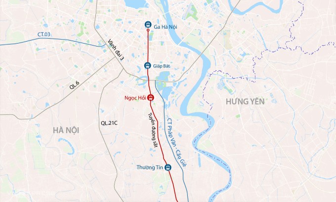 Dự kiến hướng tuyến đường sắt tốc độ cao qua Hà Nội. Đồ họa: Đăng Hiếu