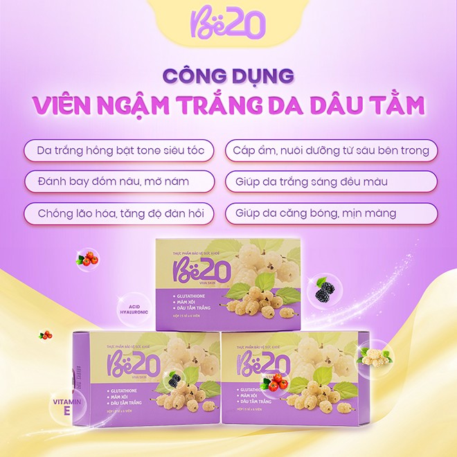 Công dụng của viên ngậm trắng da dầu tằm Be20