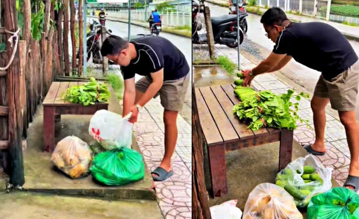 Hiện anh Âu không có ý định đóng sạp rau mà sẽ duy trì việc tặng rau củ mỗi ngày. Ảnh: Cắt từ clip