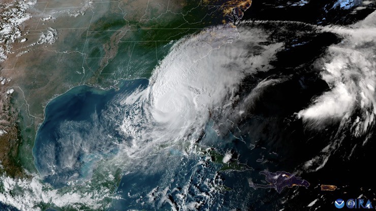 Satellite image of Hurricane Milton making landfall in Florida.