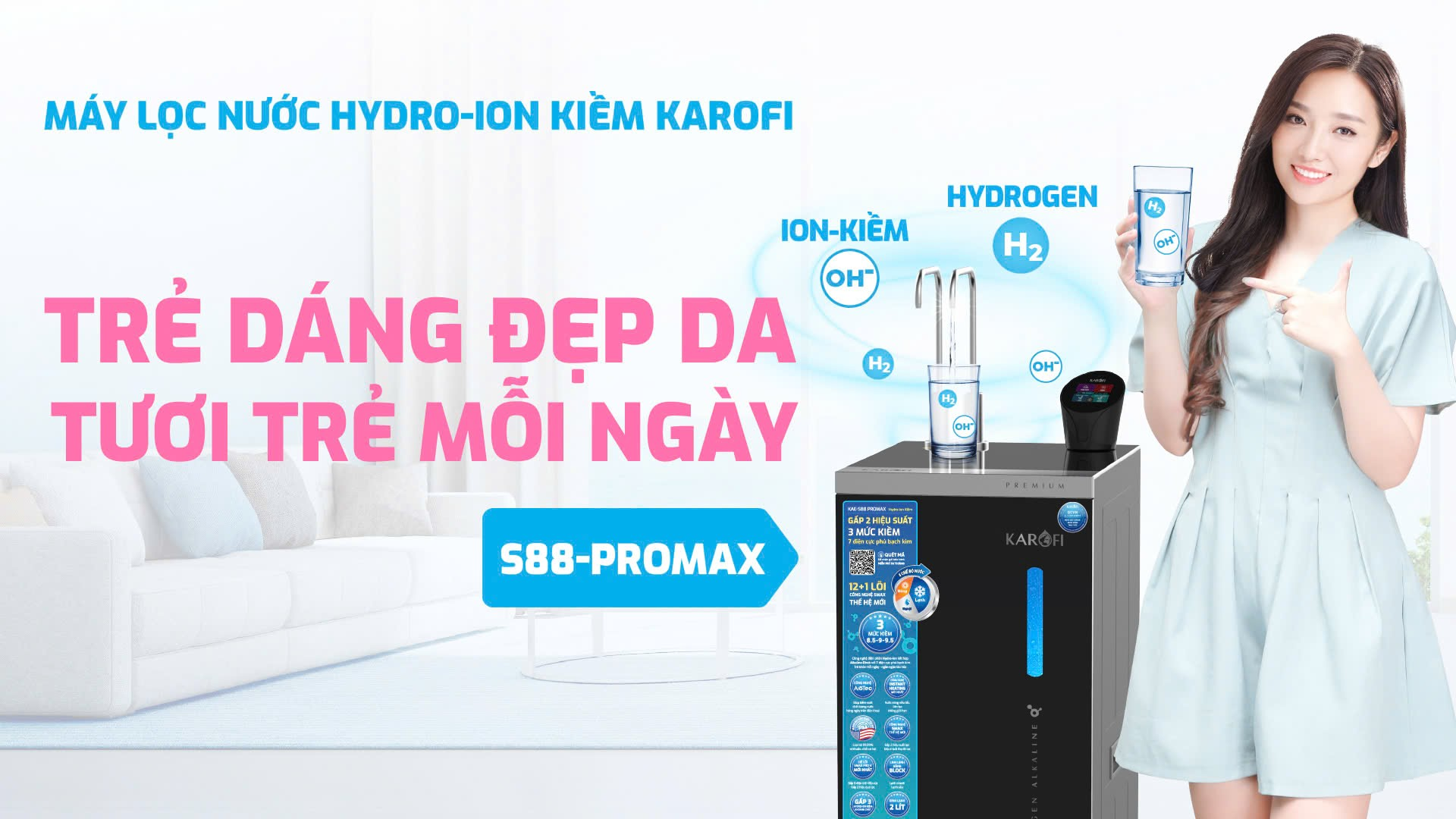 Nước Hydro-ion kiềm của Karofi giúp duy trì vẻ tươi trẻ của làn da và vóc dáng đẹp của cơ thể