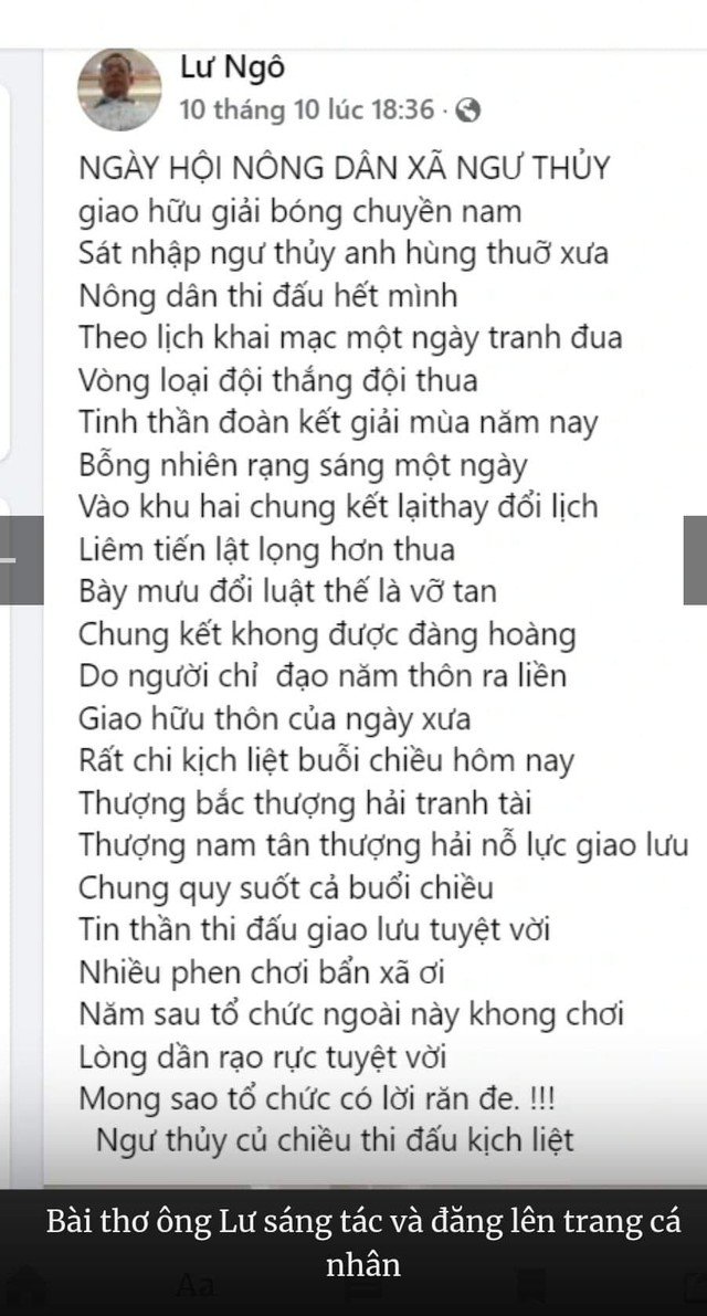 Bài thơ ông Lư sáng tác và đăng lên trang cá nhân