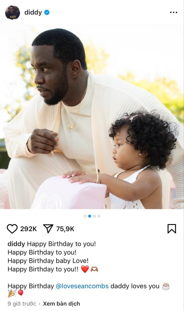 Diddy đăng lời chúc mừng sinh nhật con gái út trên Instagram.