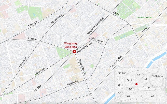 Vị trí vòng xoay Cộng Hòa. Đồ họa:&nbsp;Đăng Hiếu