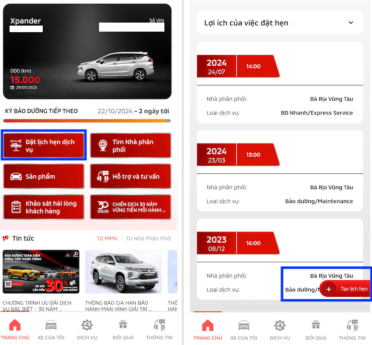 Cách đặt lịch bảo dưỡng Mitsubishi Xpander qua app - 2