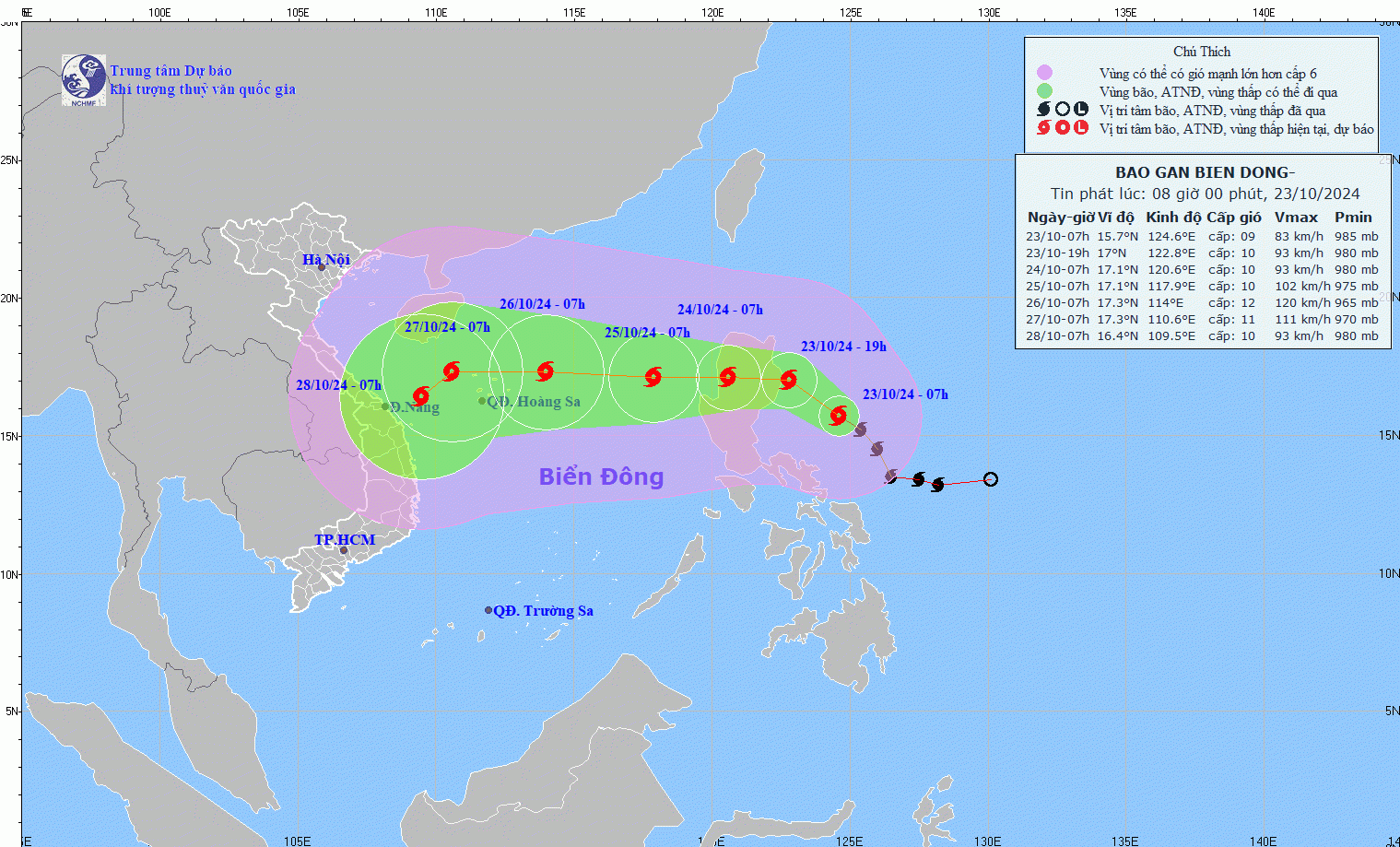Hướng di chuyển của bão Trà Mi. Nguồn: NCHMF