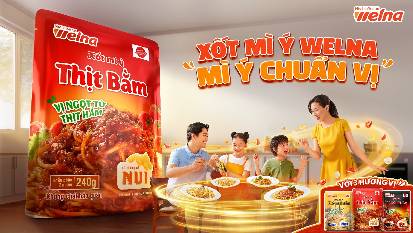 Với 3 vị xốt đa dạng, Nisshin Seifun Welna giúp bạn làm nên món mỳ ý thơm ngon