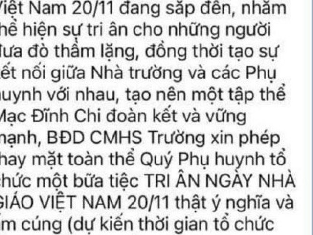 Phụ huynh vận động tổ chức gặp mặt tri ân ngày 20-11, trường ra thông báo khẩn