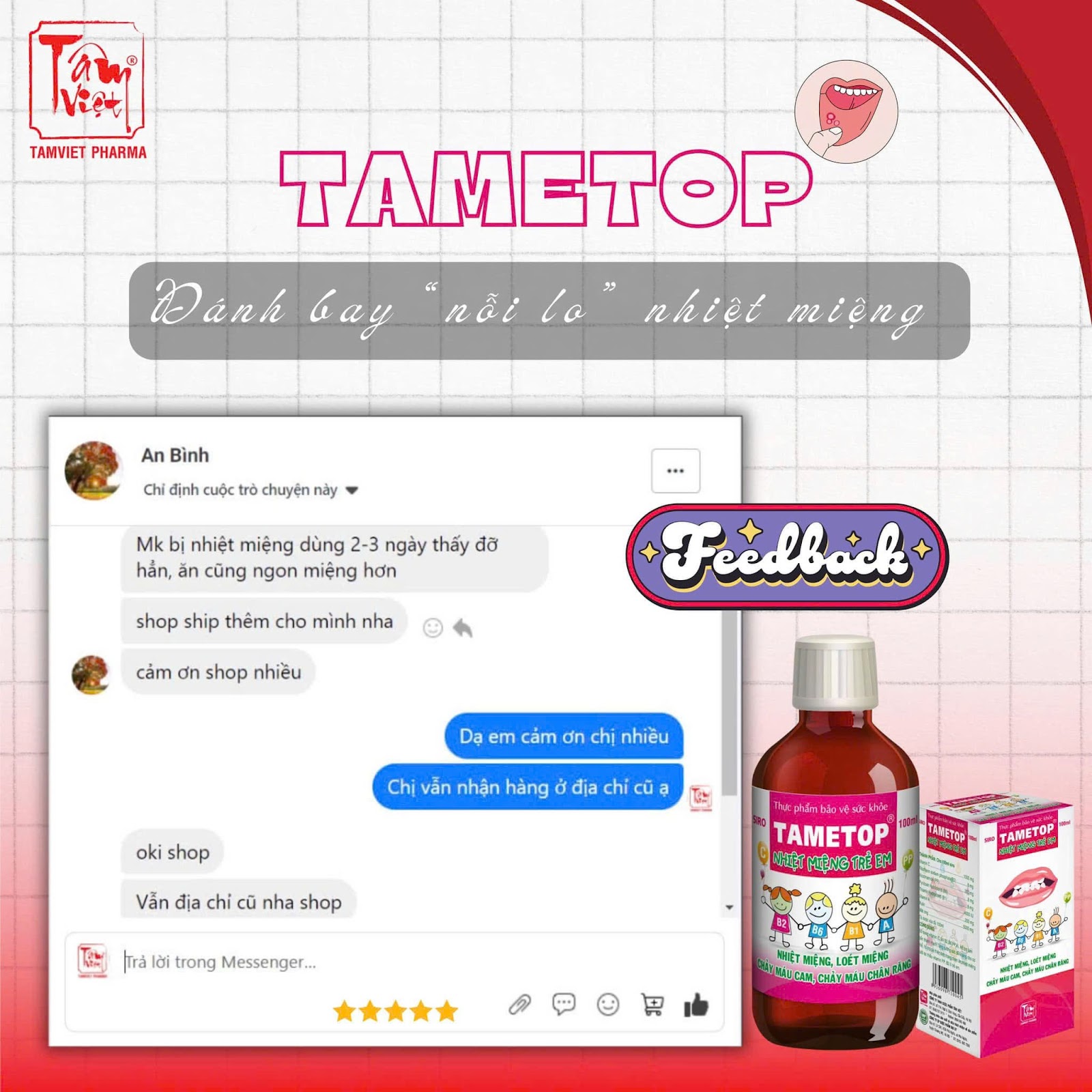 Siro TAMETOP được các mẹ tin dùng cho trẻ nhỏ hỗ trợ giảm nhanh triệu chứng viêm loét miệng