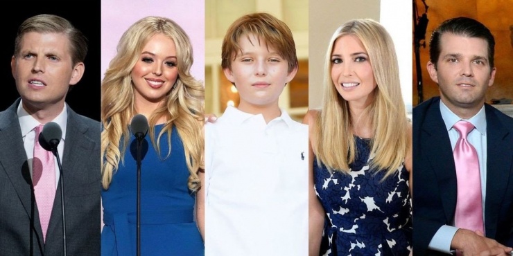 &nbsp;5 người con của ông Donald Trump: Donald Trump Jr., Tiffany Trump, Barron Trump, Ivanka Trump và Eric Trump (từ trái sang phải). Ảnh: Harper’s Bazaar.