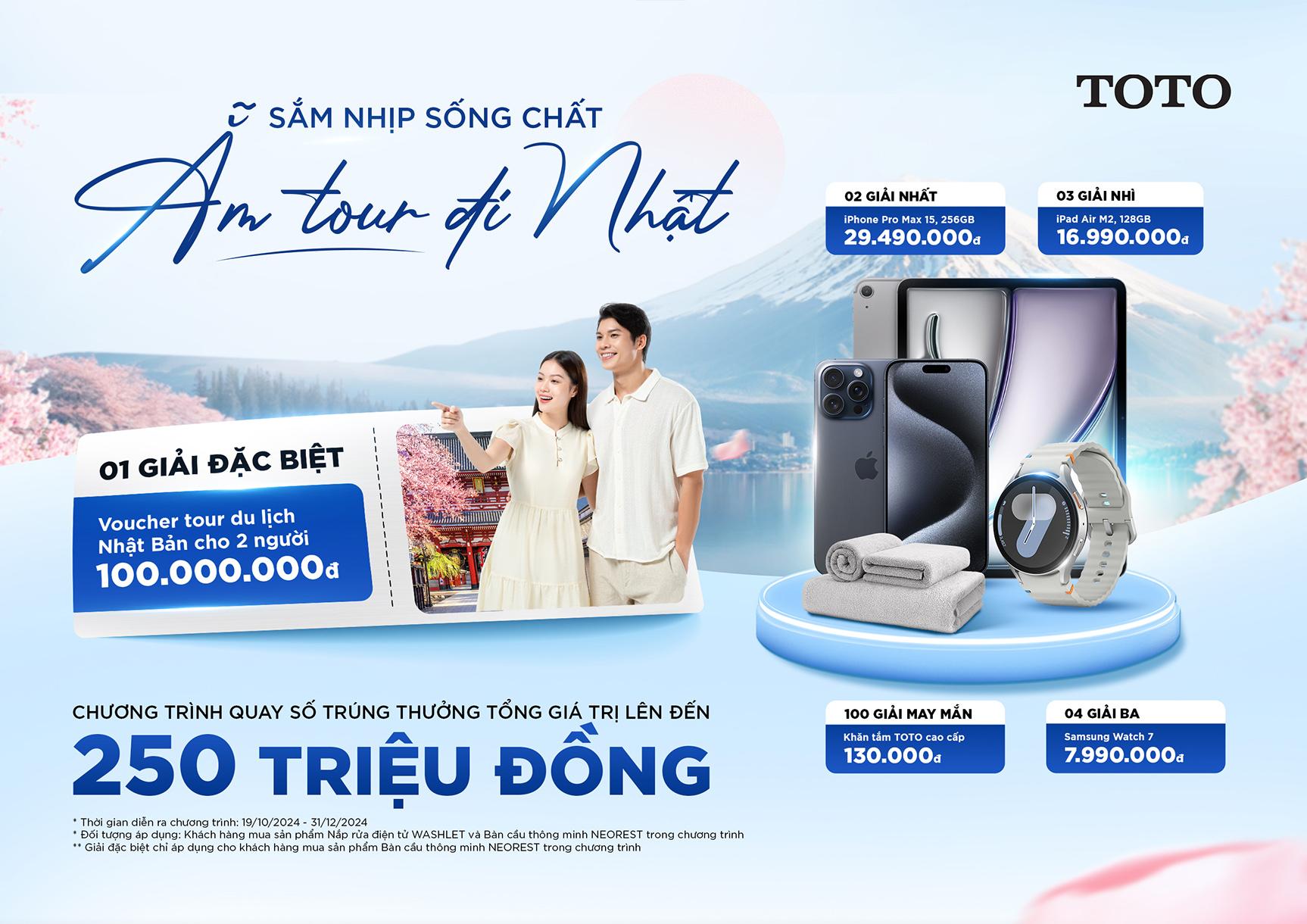 Với tổng giá trị giải thưởng lên tới 250 triệu đồng, đây được xem là món quà tri ân đặc biệt TOTO Vietnam dành tặng đến khách hàng Việt đã luôn đồng hành và tin tưởng lựa chọn sản phẩm trong mùa mua sắm cuối năm.