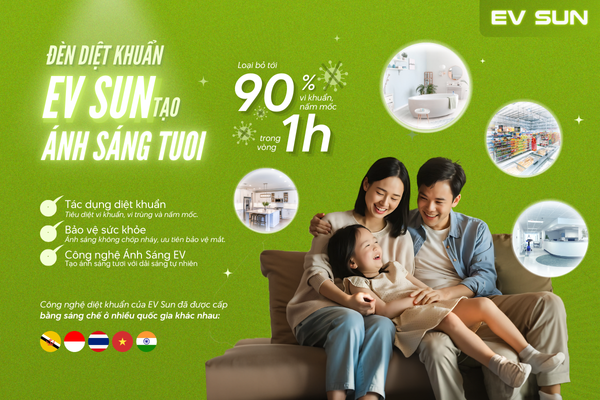 Đèn diệt khuẩn EV Sun phù hợp với các không gian nhà ở, văn phòng, bệnh viện,...
