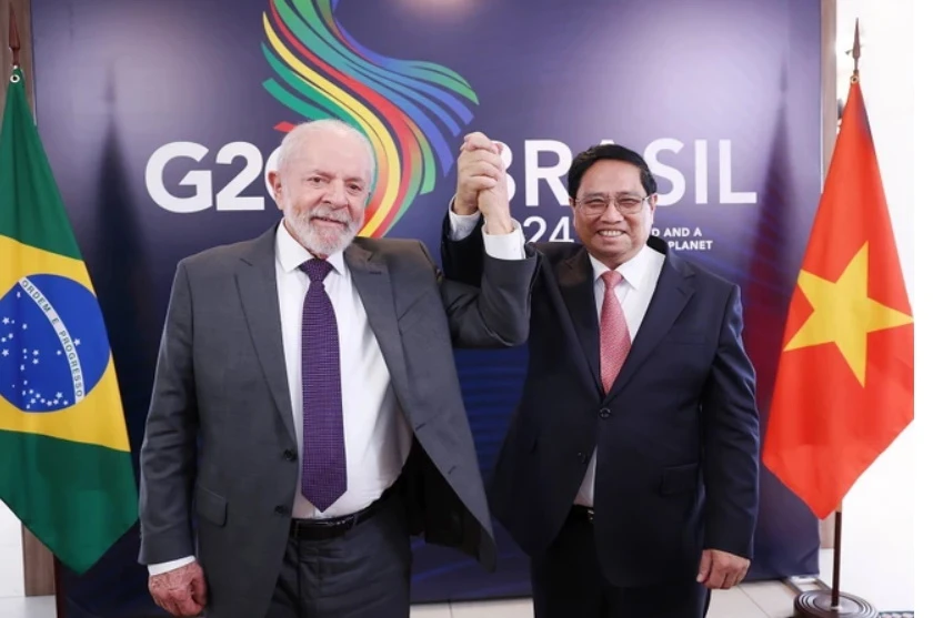 Thủ tướng Phạm Minh Chính hội kiến Tổng thống Brazil Luiz Inácio Lula da Silva. (Ảnh: TTXVN)