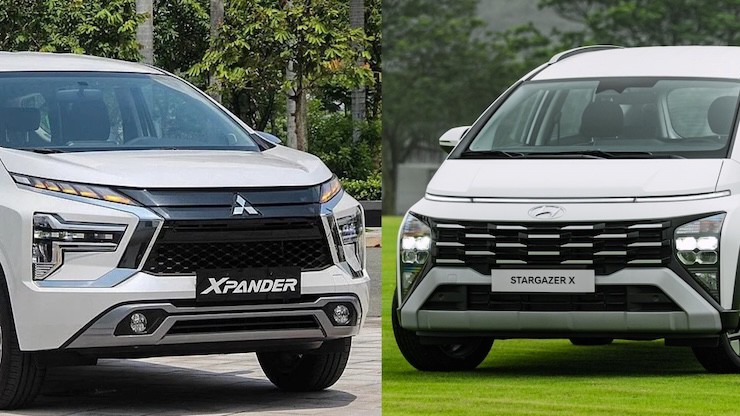 Hyundai Stargazer X Cao cấp 2024 (phải) và Mitsubishi Xpander AT 2023 (trái).