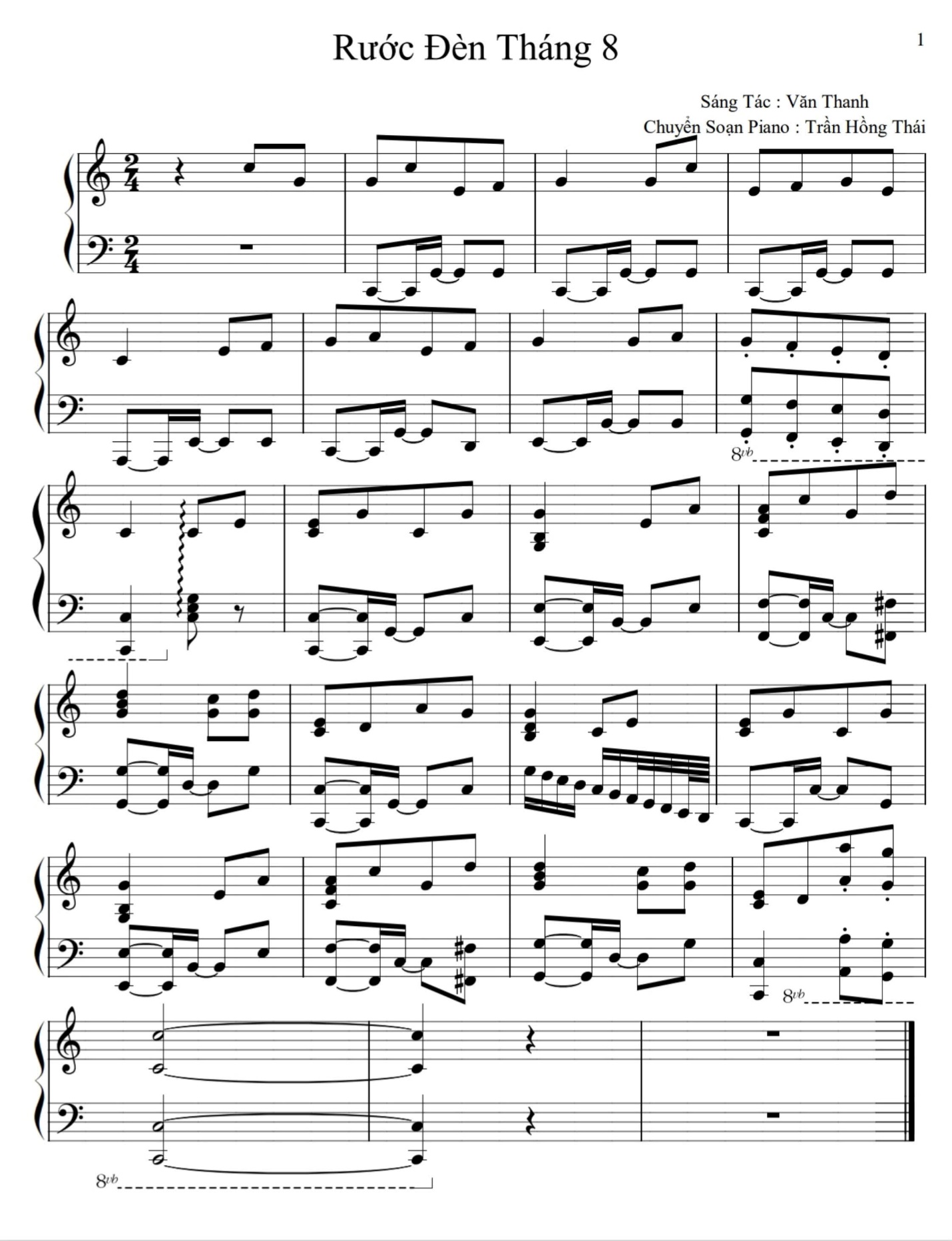 Những ca khúc do Trần Hồng Thái chuyển soạn Piano