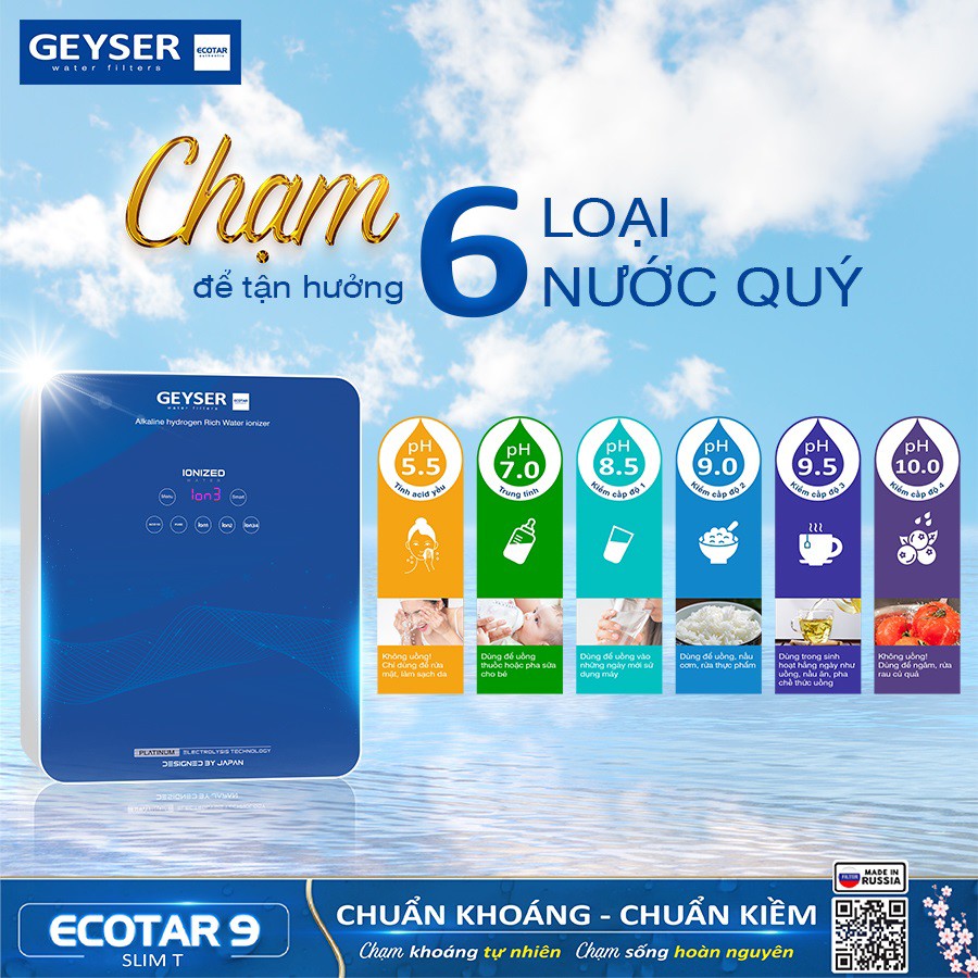 Máy lọc nước ion kiềm Geyser Ecotar 9 Slim T. Nguồn: Minh Anh Water