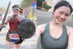 Hot girl Bảo Thoa diện đồ "Nữ thần chiến binh" chạy 42km, gây sốt giải marathon