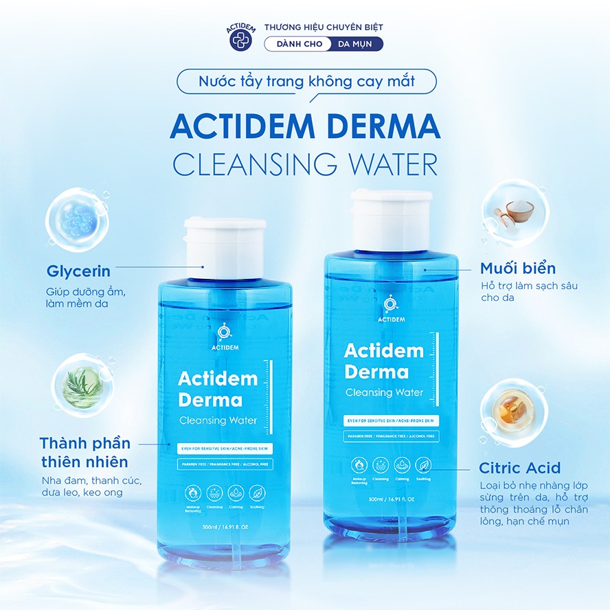 Review nước tẩy trang không cay mắt Actidem Derma Cleansing Water - Bước quan trọng không thể thiếu trong quy trình chăm sóc da - 2