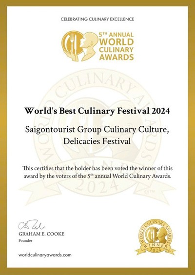 Giải thưởng Lễ hội ẩm thực đặc sắc nhất thế giới được vinh danh cho Lễ hội Văn hóa Ẩm thực, Món ngon Saigontourist Group 2024