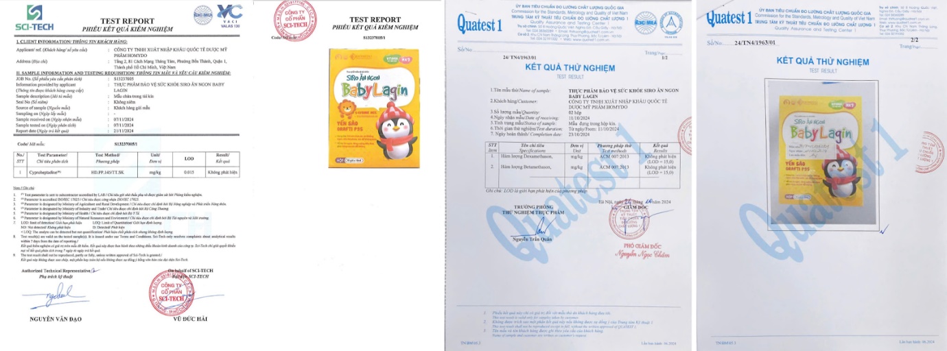 Siro ăn ngon Baby Lagin được kiểm định không chứa Corticod và Cyproheptadine