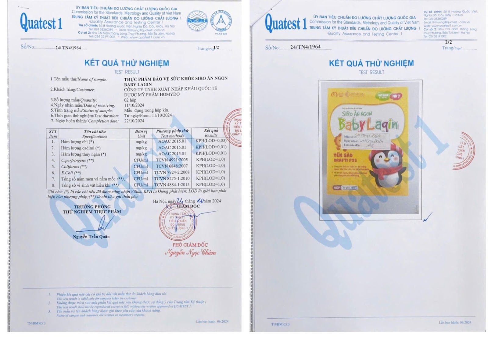 Sản phẩm còn được kiểm định chứng nhận an toàn đảm bảo 8 tiêu chí trong mức cho phép