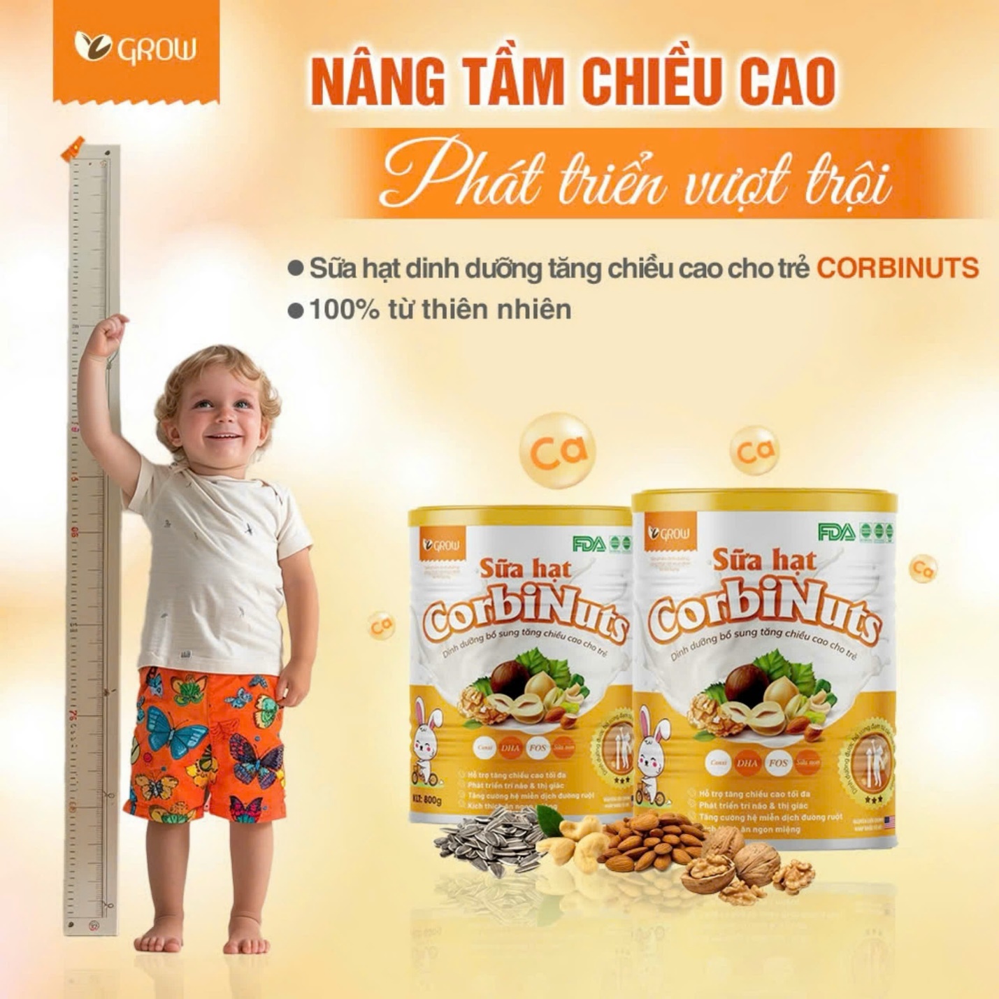 Sữa hạt Corbinuts Grow là sản phẩm bổ sung dinh dưỡng 100% từ thiên nhiên, an toàn và lành tính cho trẻ.