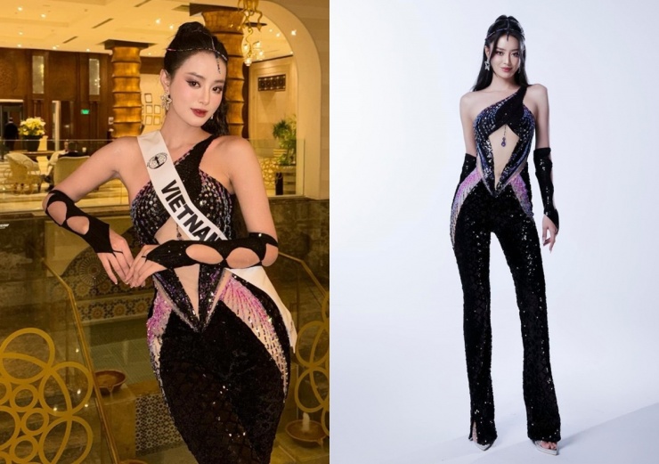 Cô chọn jumpsuit đính kết, kiểu dáng lệch vai của nhà mốt Trần D Trí cho hoạt động hôm 27/11.