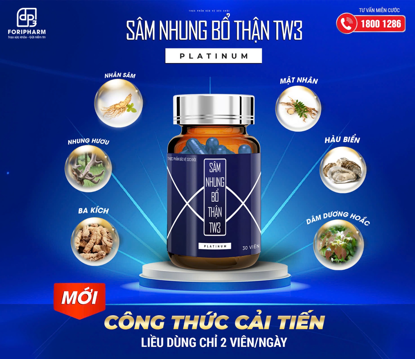 Sâm nhung bổ thận TW3 Platinum công thức cải tiến, chuyên biệt cho nam giới.