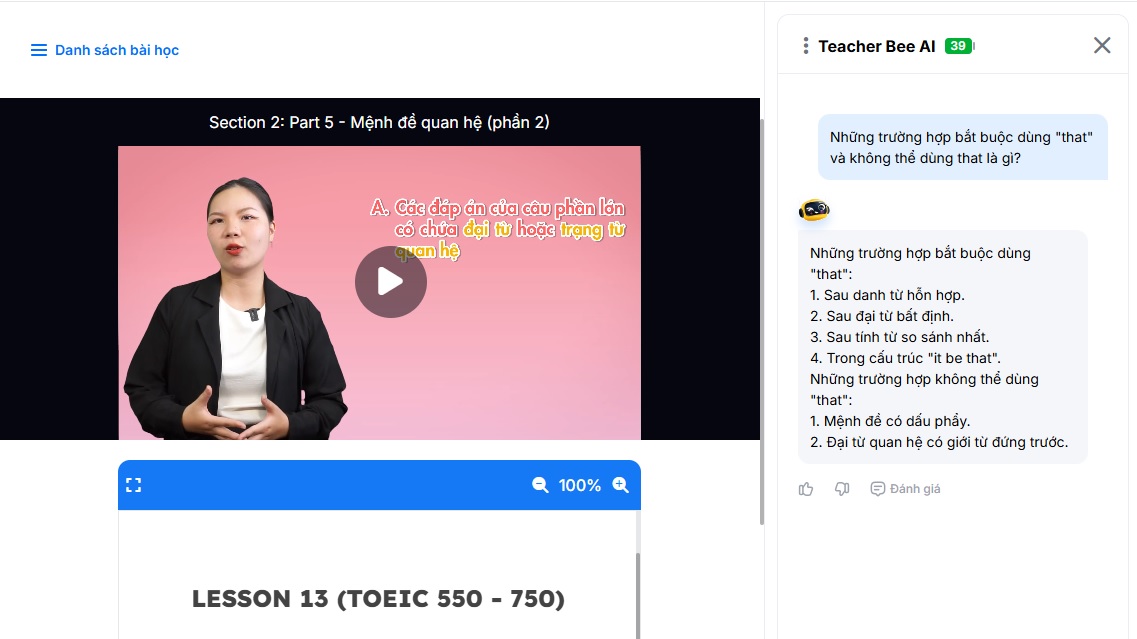 Teacher Bee AI giải đáp thắc mắc tức thì&nbsp;