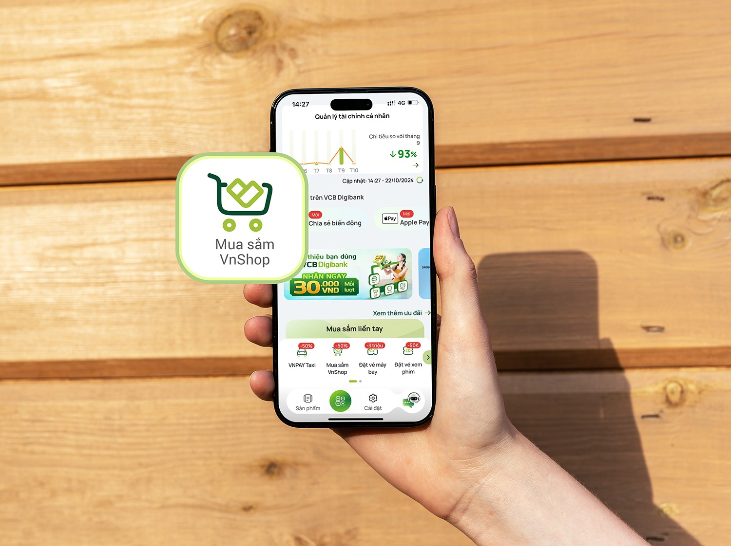 VnShop được tích hợp sẵn trên app ngân hàng và ví VNPAY.