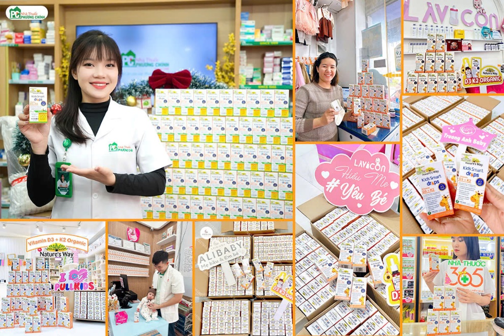 Sắc cam của D3K2 Organic Nature’s Way nhanh chóng chiếm lĩnh các vị trí đẹp tại các nhà thuốc, các đơn vị kinh doanh mặt hàng mẹ bé.