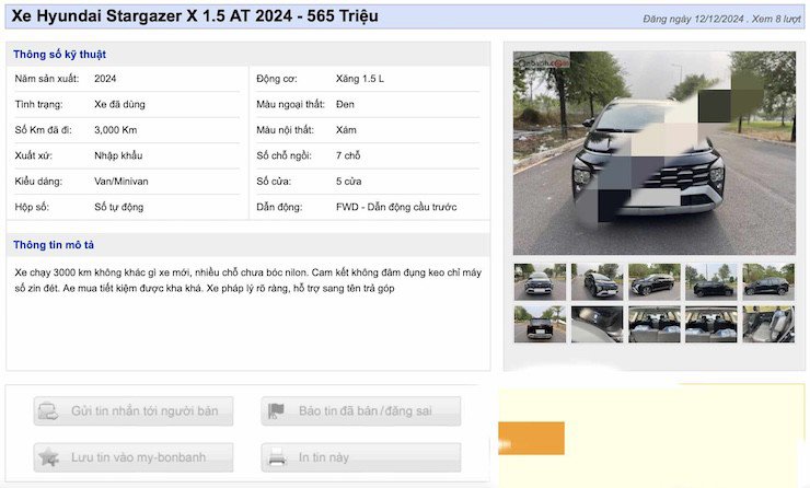 Một chiếc Hyundai Stargazer X 1.5 AT 2024 bị rao bán sau 3.000Km, còn nguyên ni-lông.