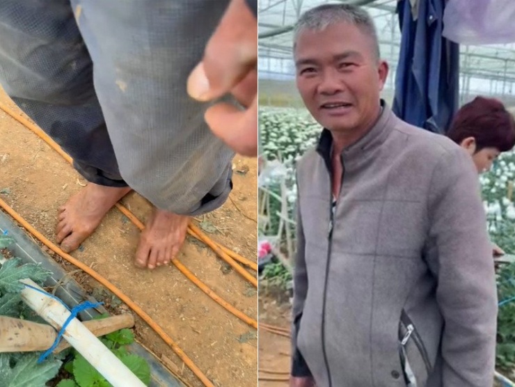 Hình ảnh đôi chân trần của người bố nông dân "gây bão" mạng. Ảnh: Cắt từ clip của Ivy kể chuyện