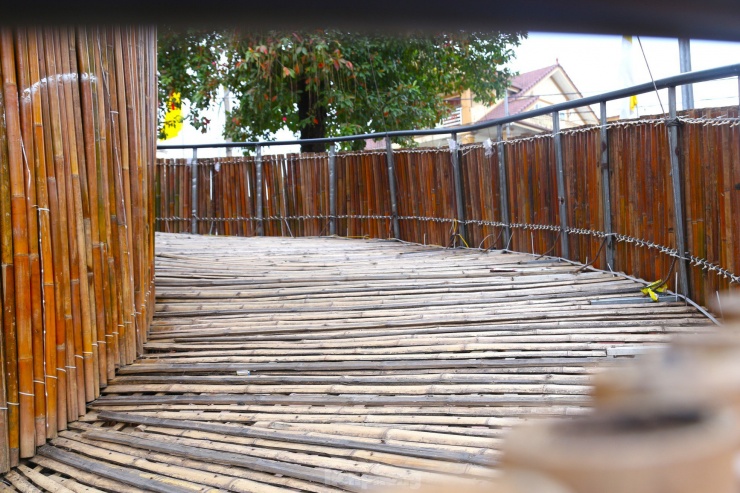 Đường lên xuống cây thông rộng 2m, được lát bằng những tấm tre rất chắc chắn.