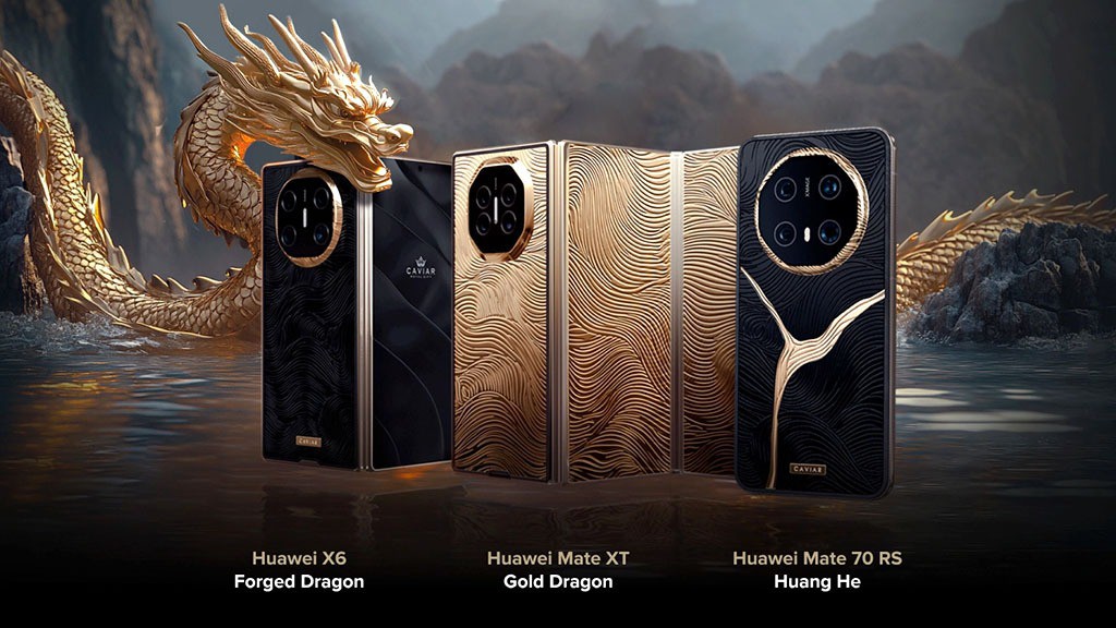 The collection also includes the Huawei Mate XT Gold Dragon model with a 24K gold body.