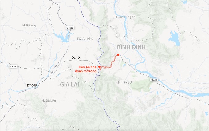 Vị trí đèo An Khê trên quốc lộ 19 được mở rộng. Đồ họa: Đăng Hiếu