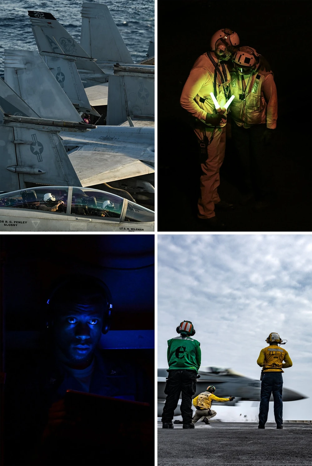 Trên tàu sân bay USS Dwight D.
Eisenhower của hải quân Mỹ ngày 21 và 22-1 trước khi Mỹ tấn công
các kho vũ khí của nhóm vũ trang Houthis (Yemen). Ảnh: THE NEW YORK
TIMES