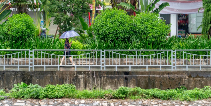 Việc tổ chức giao thông được đánh giá phù hợp với quy hoạch. Đường dạo phía dưới kết nối với vỉa hè đi bộ ven đường không tập trung vào các đầu cầu hay nút giao cắt, nhờ đó không ảnh hưởng đến an toàn của người đi bộ dọc hai bờ sông.