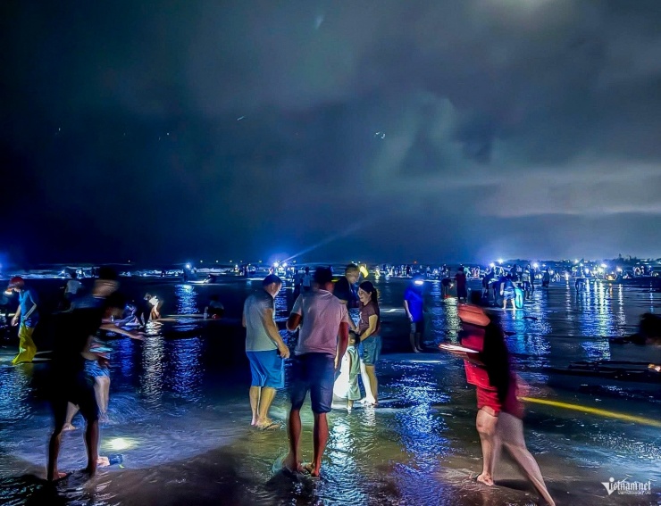 Hàng trăm người đổ xô ra bờ biển xã Hải Xuân soi đèn nhặt "lộc biển"