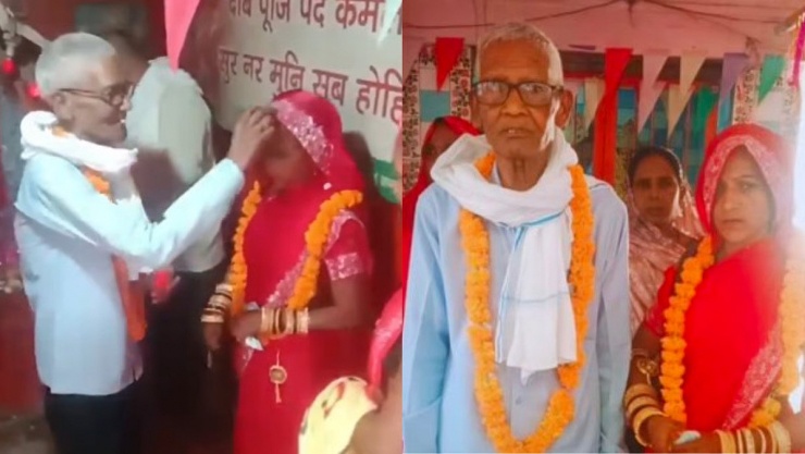 Đám cưới của ông Sangruram và vợ trẻ kém 40 tuổi. Ảnh: Free Press Journal