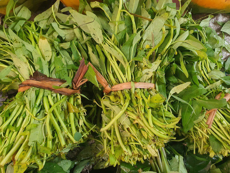 Rau muống sau bão bị dập nát có giá 12 nghìn đồng/bó nhỏ, chỉ nấu được 1 bữa cho gia đình 2 người.